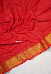 Chilli Red - Soft Mul cotton Tissue Border with Jamki work Pallu - Perfect for Evening party | Reception | Summer friendly