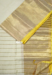 Ivory Cream - Soft Mul cotton with Tissue Border No Blouse - Perfect for Evening party | Reception