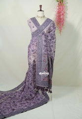 Soft Lavender Purple - Muslin Silk with Thread Weaving Pallu and Border with Floral Buttas - Perfect for Office Wear