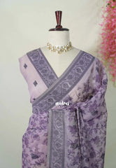 Soft Lavender Purple - Muslin Silk with Thread Weaving Pallu and Border with Floral Buttas - Perfect for Office Wear