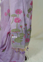 Lilac Lavender - Soft Muslin Silk Borderless with Divine Lotus Pallu Thread Weaving - Perfect for Office Wear | Summer Wear