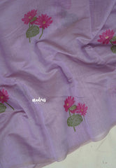 Lilac Lavender - Soft Muslin Silk Borderless with Divine Lotus Pallu Thread Weaving - Perfect for Office Wear | Summer Wear