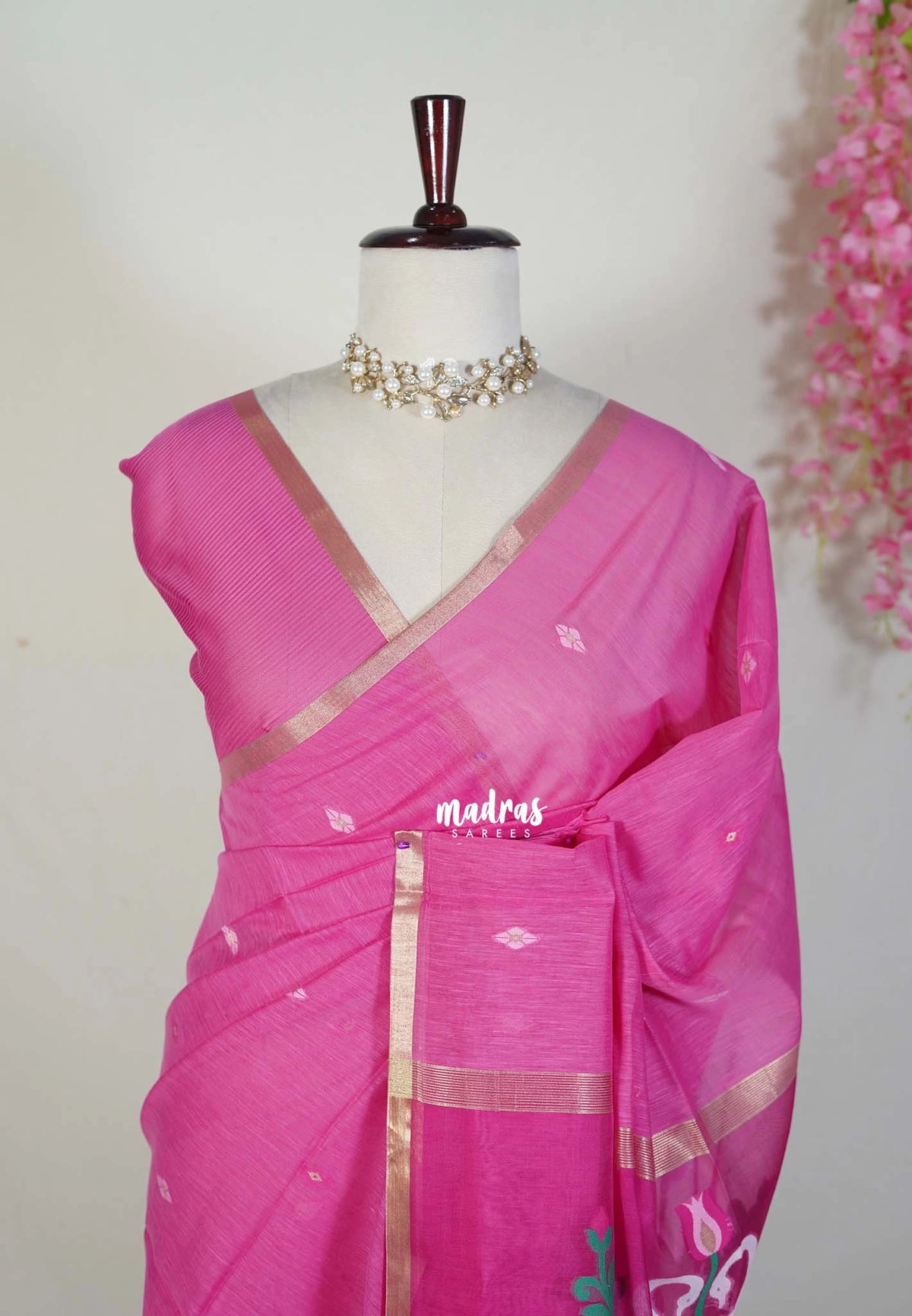 Rose Pink - Soft Muslin Silk Saree with Annam Weaving Pallu Small Border | Elegant Office Wear Saree
