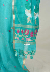 Aqua Green - Soft Muslin Silk Saree with Annam Weaving Pallu Small Border | Elegant Office Wear Saree