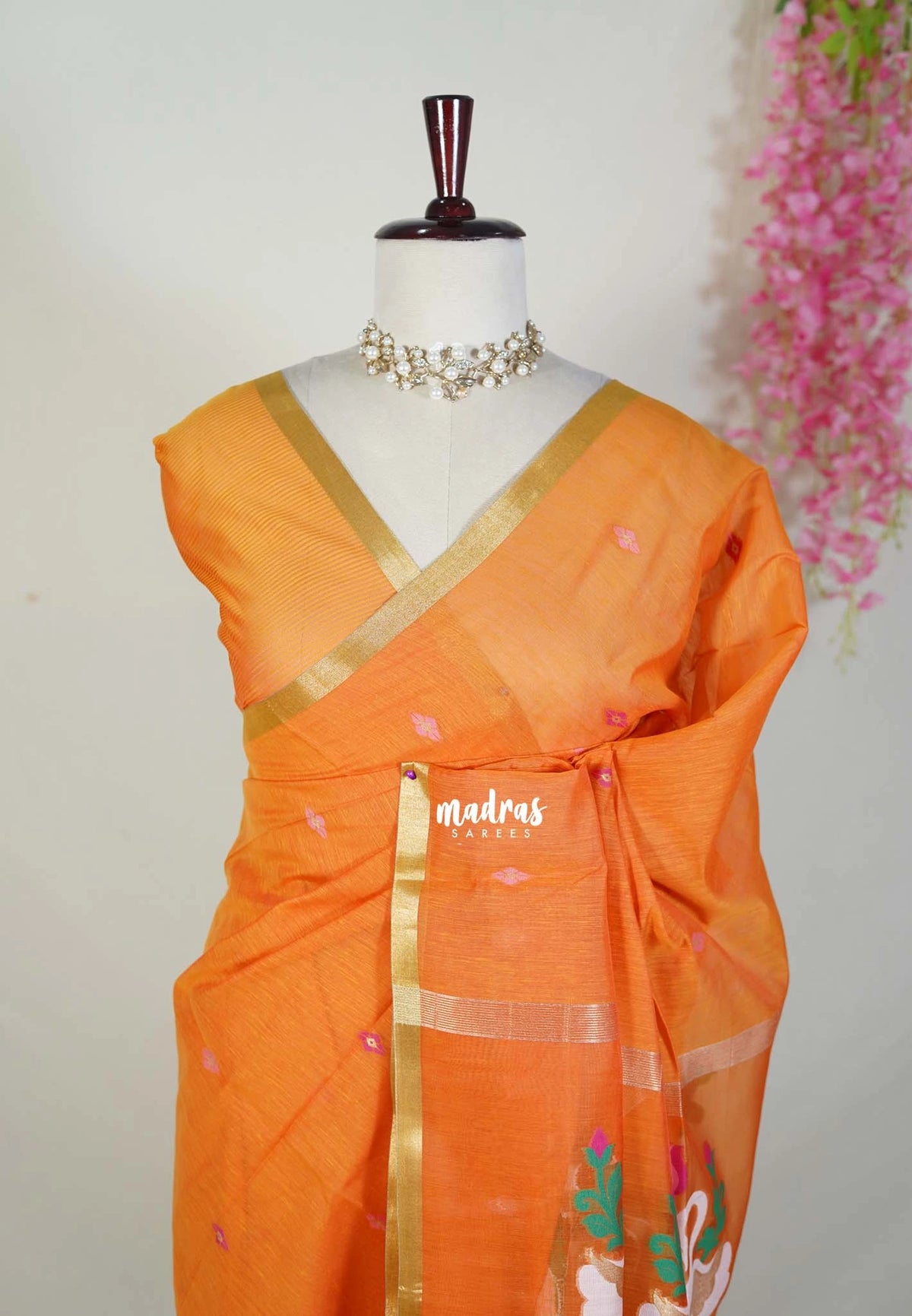 Suffron Orange - Soft Muslin Silk Saree with Annam Weaving Pallu Small Border | Elegant Office Wear Saree