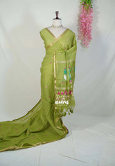 Olive Mehndi Green - Soft Muslin Silk Saree with Annam Weaving Pallu Small Border | Elegant Office Wear Saree