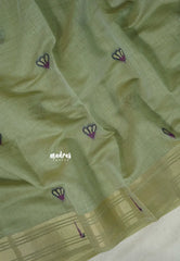 Muted Pista Green - Soft Muslin Silk with Paithani Border Rich Thread Weaving Floral Pallu - Perfect for Office Wear | Summer Wear