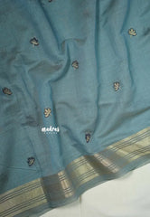 Greyish Blue - Soft Muslin Silk with Floral Weaving Pallu and Zari Border - Perfect for Office Wear | Summer Wear