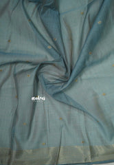 Greyish Blue - Soft Muslin Silk with Floral Weaving Pallu and Zari Border - Perfect for Office Wear | Summer Wear