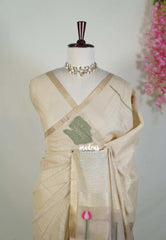 Biscut Beige - Soft Muslin Silk Saree with Floral Weave & Small Border | Elegant Office Wear Saree