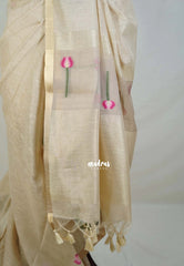Biscut Beige - Soft Muslin Silk Saree with Floral Weave & Small Border | Elegant Office Wear Saree