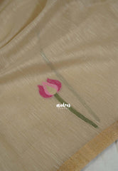 Biscut Beige - Soft Muslin Silk Saree with Floral Weave & Small Border | Elegant Office Wear Saree