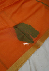 Saffron Orange - Soft Muslin Silk with Floral Weaving with Small Border - Perfect for Office Wear