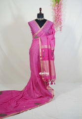 Rose Pink - Soft Muslin Silk with Floral Weaving with Small Border - Perfect for Office Wear