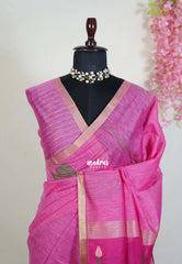 Rose Pink - Soft Muslin Silk with Floral Weaving with Small Border - Perfect for Office Wear
