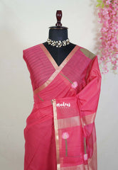 Reddish Pink - Soft Muslin Silk with Floral Weaving with Small Border - Perfect for Office Wear