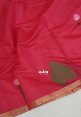 Reddish Pink - Soft Muslin Silk with Floral Weaving with Small Border - Perfect for Office Wear