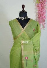 Pista Green - Soft Muslin Silk with Floral Weaving with Small Border - Perfect for Office Wear