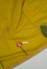 Greenish Yellow - Soft Muslin Silk with Floral Weaving with Small Border - Perfect for Office Wear