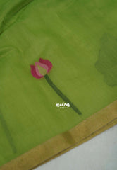 Pista Green - Soft Muslin Silk with Floral Weaving with Small Border - Perfect for Office Wear