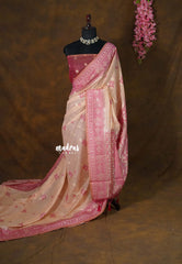 Powder Peach - Soft Muslin Silk with Heavy Weaving Border - Perfect for Office Wear