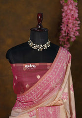 Powder Peach - Soft Muslin Silk with Heavy Weaving Border - Perfect for Office Wear