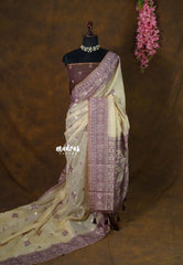 Earthy tone Beige - Soft Muslin Silk with Heavy Weaving Border - Perfect for Office Wear