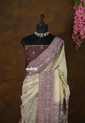 Earthy tone Beige - Soft Muslin Silk with Heavy Weaving Border - Perfect for Office Wear