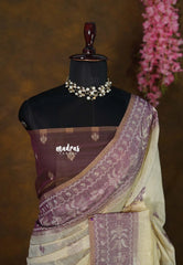 Earthy tone Beige - Soft Muslin Silk with Heavy Weaving Border - Perfect for Office Wear