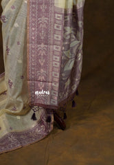 Earthy tone Beige - Soft Muslin Silk with Heavy Weaving Border - Perfect for Office Wear