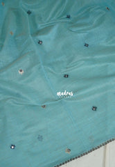 Muted Turquoise Blue - Soft Muslin Silk Saree Heavy Weaving Pallu and Mirror Work with Lace - Best for Office Wear | Casual Wear