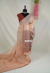 Soft Peach - Soft Muslin Silk Saree Heavy Weaving Pallu and Mirror Work with Lace - Best for Office Wear | Casual Wear