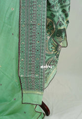 Mint Green - Soft Muslin Silk Saree Heavy Weaving Pallu and Mirror Work with Lace - Best for Office Wear | Casual Wear