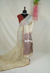 Muted Beige - Soft Muslin Silk Saree Heavy Weaving Pallu and Mirror Work with Lace - Best for Office Wear | Casual Wear