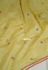 Creamy Yellow - Soft Muslin Silk Saree Heavy Weaving Pallu and Mirror Work with Lace - Best for Office Wear | Casual Wear