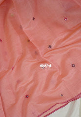 Coral Peach - Soft Muslin Silk Saree Heavy Weaving Pallu and Mirror Work with Lace - Best for Office Wear | Casual Wear