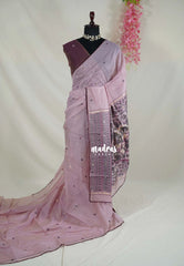 Creamy Mauve - Soft Muslin Silk Saree Heavy Weaving Pallu and Mirror Work with Lace - Best for Office Wear | Casual Wear