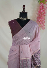 Creamy Mauve - Soft Muslin Silk Saree Heavy Weaving Pallu and Mirror Work with Lace - Best for Office Wear | Casual Wear