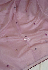 Creamy Mauve - Soft Muslin Silk Saree Heavy Weaving Pallu and Mirror Work with Lace - Best for Office Wear | Casual Wear