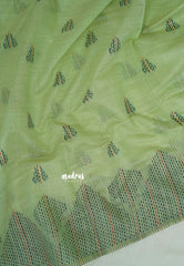 Pastel Pista Green - Muslin Silk with Kantha Stich Weaving Pallu and Border with Buttas - Perfect for Office Wear