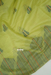 Pastel Lime Green - Muslin Silk with Kantha Stich Weaving Pallu and Border with Buttas - Perfect for Office Wear