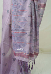 Pastel Lavender - Muslin Silk with Kantha Stich Weaving Pallu and Border with Buttas - Perfect for Office Wear
