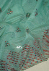 Pastel Aqua - Muslin Silk with Kantha Stich Weaving Pallu and Border with Buttas - Perfect for Office Wear