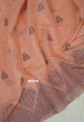 Pastel Rust Peach - Muslin Silk with Kantha Stich Weaving Pallu and Border with Buttas - Perfect for Office Wear