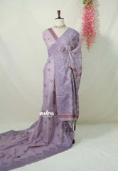 Pastel Lavender - Muslin Silk with Kantha Stich Weaving Pallu and Border with Buttas - Perfect for Office Wear