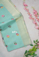 Mild Aqua Green - Soft Muslin Silk with Peacock Buttas and Meenakari Weaving Pallu - Perfect for simple occasions