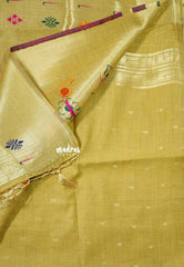 Sandal Glow - Soft Muslin Silk with Peacock Buttas and Meenakari Weaving Pallu - Perfect for simple occasions