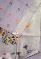 Lavender Mist - Soft Muslin Silk with Peacock Buttas and Meenakari Weaving Pallu - Perfect for simple occasions