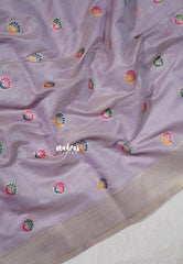 Lavender Mist - Soft Muslin Silk with Peacock Buttas and Meenakari Weaving Pallu - Perfect for simple occasions