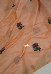 Pastel Peach Orange - Soft Muslin Silk Saree with Lotus Weave & Small Border | Elegant Office Wear Saree